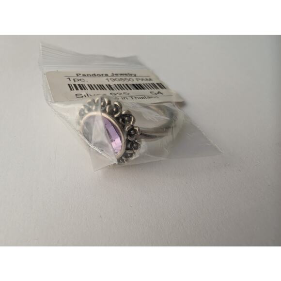 Pandora Sterling Silver Ring with Purple Stone – Vintage Floral Design – NWOT 54 - Picture 4 of 6